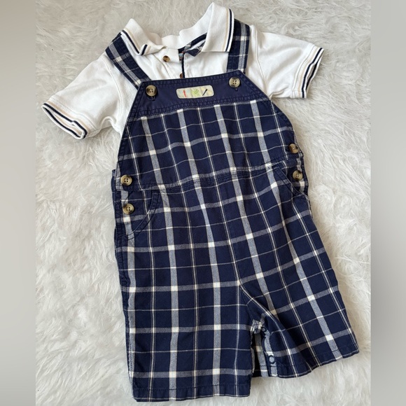 Gymboree Other - Vintage 2001 Gymboree Navy Preppy Plaid Overalls with White Polo